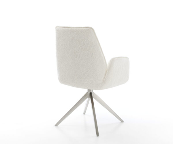 Jedálenská stolička Zoa-Flex krížový rám široký nerezová oceľ bouclé biela otočné o 360° - Image 5