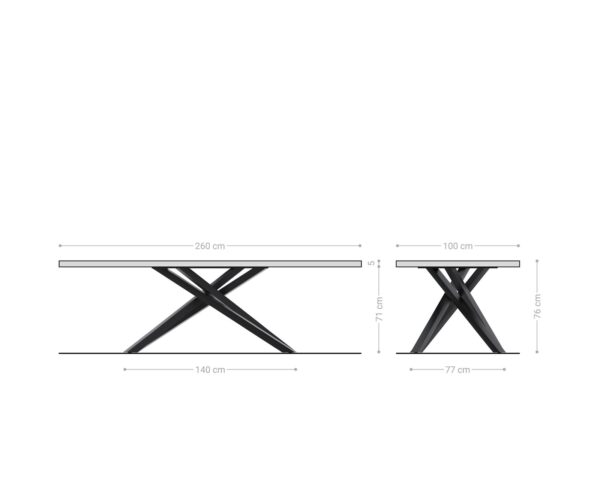 Jedálenský stôl Edge 260x100 XL akácia prírodná krížová podstava obdĺžnik nerezová oceľ Live-Edge - Image 8