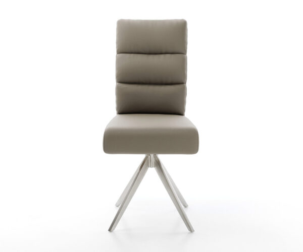 Jedálenská stolička Pela-Flex s krížovou rámovou konštrukciou, lemované nehrdzavejúcou oceľou, pravá koža, farba taupe, otočné o 180° - Image 2