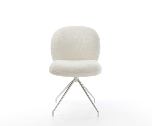 Jedálenská stolička Nube-Flex krížový rám z brúseného nerezového ocele, biely bouclé, 180° otočné, jadro z taštičkových pružín - Image 2
