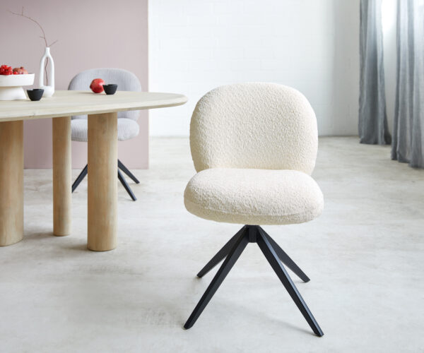 Jedálenská stolička Nube-Flex krížový rám široký kovový čierny bouclé biely 180° otočný jadro s vreckovými pružinami - Image 2