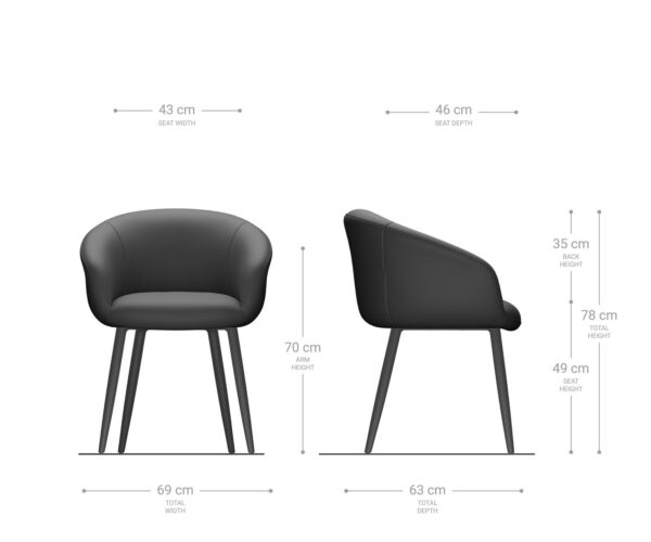 Jedálenská stolička Vinka-Flex 4 nohy kužeľovité kovové čierne kombinované materiály taupe jadro s taštičkovými pružinami - Image 6