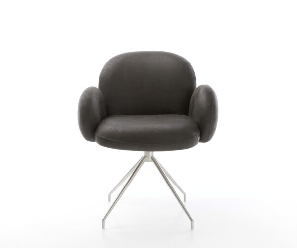 Jedálenská stolička Nube-Flex s podrúčkami, krížovým rámom, zúženou nerezovou oceľou, mikrovláknom antracit vintage, 180° otočné, jadro s vreckovými pružinami - Image 2