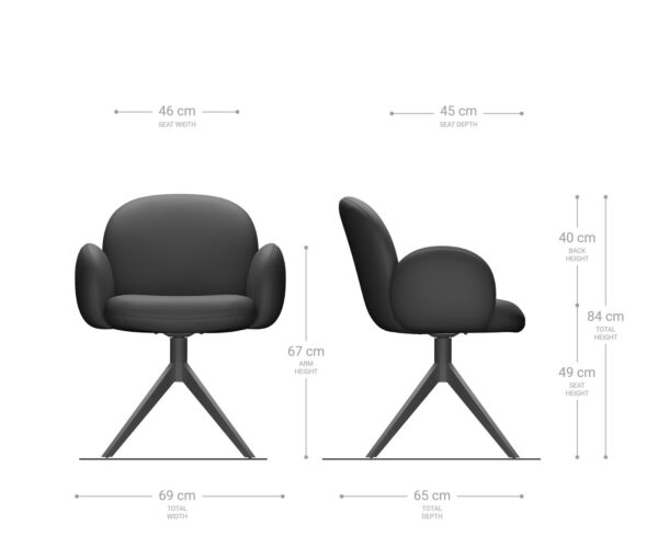 Otočná jedálenská stolička Nube-Flex s opierkami bouclé biela krížová podstava široká nerezová oceľ 360° otočná vrecková pružina - Image 6