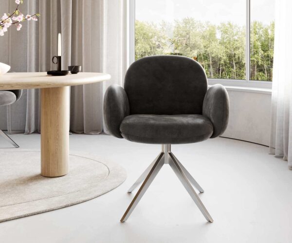 Jedálenská stolička Nube-Flex s podrúčkami, krížovou konštrukciou, široké, nerezová oceľ, mikrovlákno antracit vintage, 180° otočné, jadro s vreckovými pružinami - Image 2
