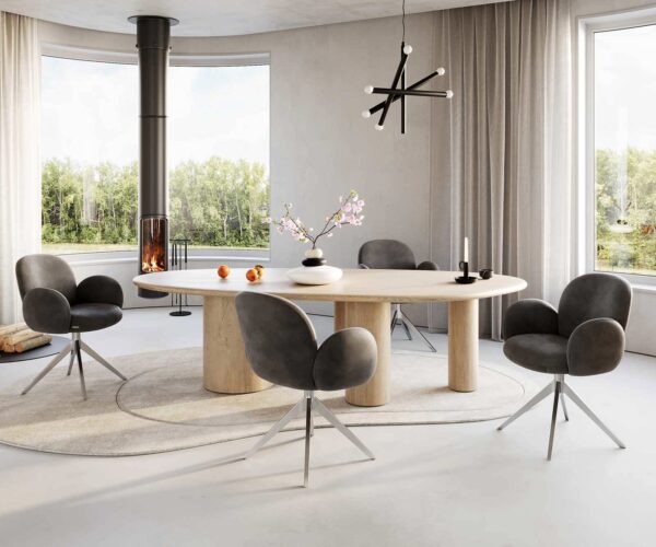 Jedálenská stolička Nube-Flex s podrúčkami, krížovou konštrukciou, široké, nerezová oceľ, mikrovlákno antracit vintage, 180° otočné, jadro s vreckovými pružinami - Image 4