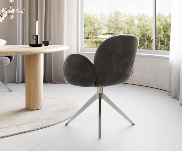 Jedálenská stolička Nube-Flex s podrúčkami, krížovou konštrukciou, široké, nerezová oceľ, mikrovlákno antracit vintage, 180° otočné, jadro s vreckovými pružinami - Image 5