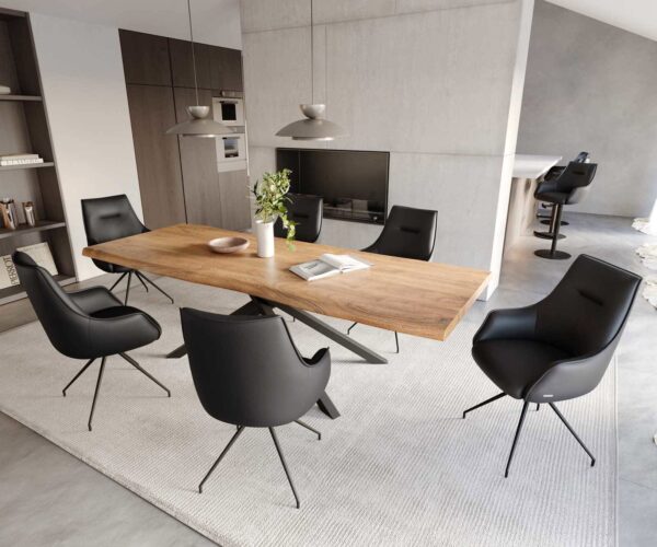 Jedálenská stolička Alja-Flex s podrúčkami, krížovou konštrukciou, zúžený kov čierny, pravá koža čierna, otočné o 180°, jadro s vreckovými pružinami - Image 5