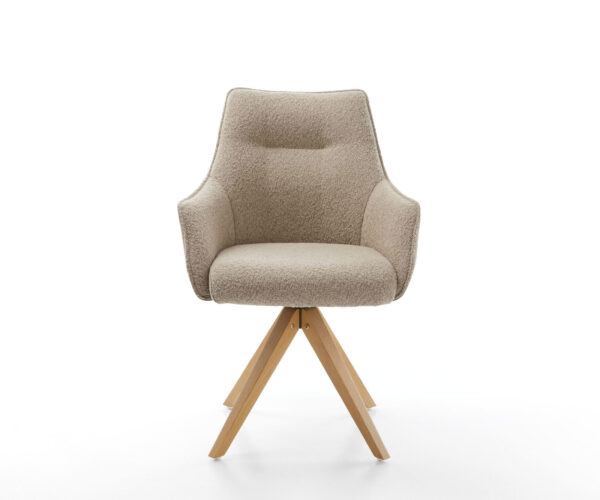 Jedálenská stolička Alja-Flex s opierkami na ruky, drevený rám, uhlový, prírodný, kombinované materiály, taupe, otočné o 180°, jadro s vreckovými pružinami - Image 2