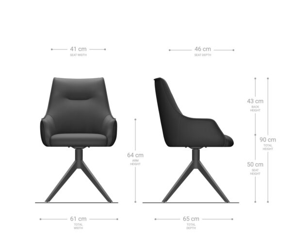 Jedálenská stolička Alja-Flex s podrúčkami, krížový rám, široký kovový čierny, manšestr striebornošedý, otočný o 180°, jadro s vreckovými pružinami - Image 7