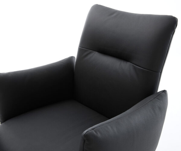 Jedálenská stolička Jova-Flex s podrúčkami, krížovou rámovou konštrukciou, zúžený nerezový rám, pravá koža čierna, 180° otočný, jadro s vreckovými pružinami - Image 4