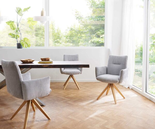 Jedálenská stolička Jova-Flex s područkami, drevený rám, uhlový, prírodný kord, striebornošedá, otočné o 180°, jadro s taštičkovými pružinami - Image 6