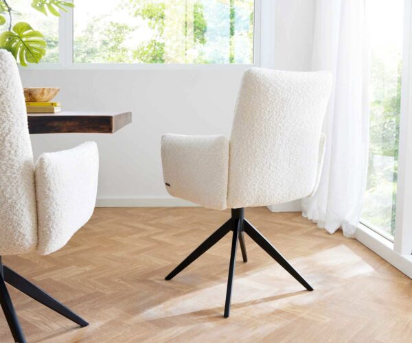 Jedálenská stolička Jova-Flex s opierkami bouclé biela krížová podstava široká čierna 360° otočná vrecková pružina - Image 5