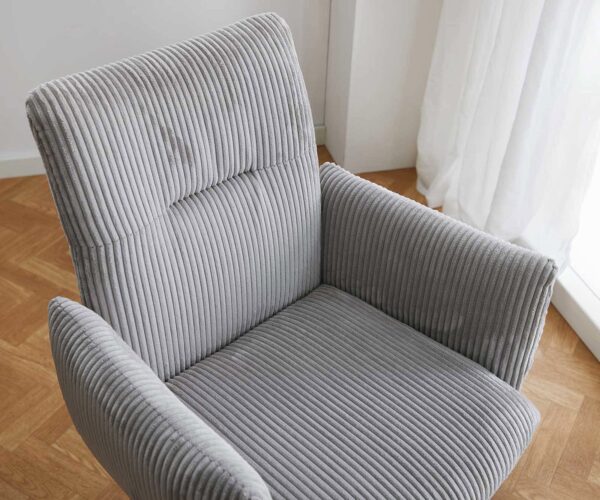 Jedálenská stolička Jova-Flex s podrúčkami, krížový rám, široký kovový čierny, manšestr striebornošedý, 180° otočný, jadro s vreckovými pružinami - Image 4