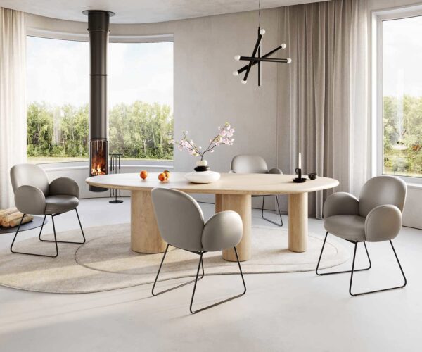 Jedálenská stolička Nube-Flex kovový rám na klzákoch čierny pravá koža taupe jadro s vreckovými pružinami - Image 5