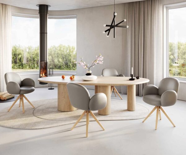 Jedálenská stolička Nube-Flex s opierkami pravá koža tmavobéžová jedálenská stolička plochá nerezová oceľ vrecková pružina - Image 5
