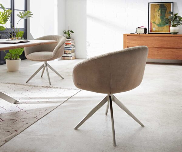 Jedálenská stolička Vinka-Flex s podrúčkami, krížový rám, široké, nerezová oceľ, kombinované materiály, taupe, otočné o 180°, jadro s vreckovými pružinami - Image 5