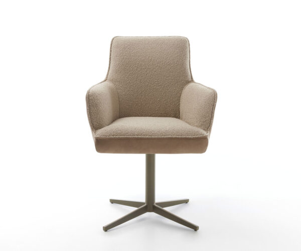 Jedálenská stolička Heira-Flex s podrúčkami, krížová základňa, kovový efekt, titan, kombinované materiály, farba taupe - Image 2