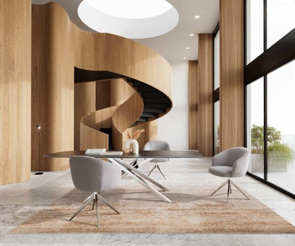 Jedálenská stolička Caja-Flex s opierkami manšester strieborno sivá krížová podstava široká nerezová oceľ otočný 360° vrecková pružina - Image 6