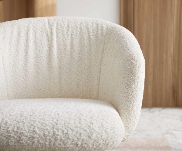 Jedálenská stolička Caja-Flex s podrúčkami, krížová konštrukcia, široké, nerezová oceľ, biely bouclé, otočné o 180°, jadro z taštičkových pružín - Image 4
