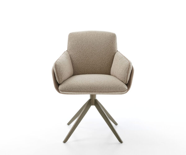 Jedálenská stolička Luan-Flex s podrúčkami, krížový rám, široký efekt, povrchová úprava titán, kombinácia materiálov, taupe, otočné o 360° - Image 2