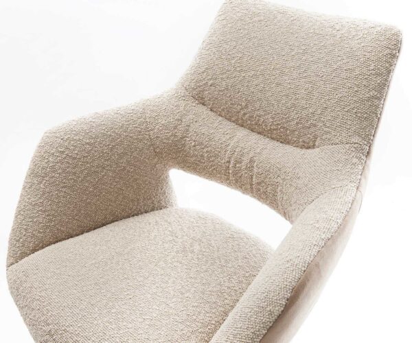 Barová stolička Yago-Flex zmiešané materiály mikrovlákno tmavobéžová / bouclé tmavobéžová tenká kovová podstava vrecková pružina - Image 4