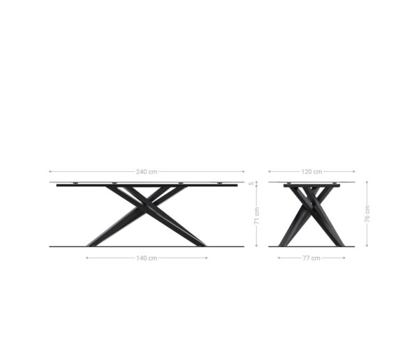 Jedálenský stôl Edge zaoblený tvar 240x120 reliéfne sklo dymovo čierna 3D dizajn krížová podstava nerezová oceľ - Image 10
