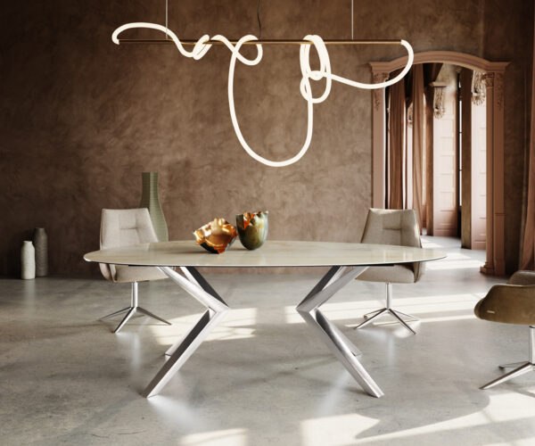 Jedálenský stôl Edge oválny 220x120 keramika Iris FMG Onice Oro Zenthara uhlový nerezová oceľ - Image 2