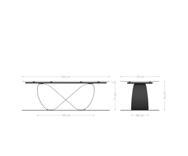 Jedálenský stôl Edge lodný tvar 240x120 keramický Laminam? Emperador Extra Lucidato tmavohnedý Infinity kovový efekt povrch titánový - Image 7
