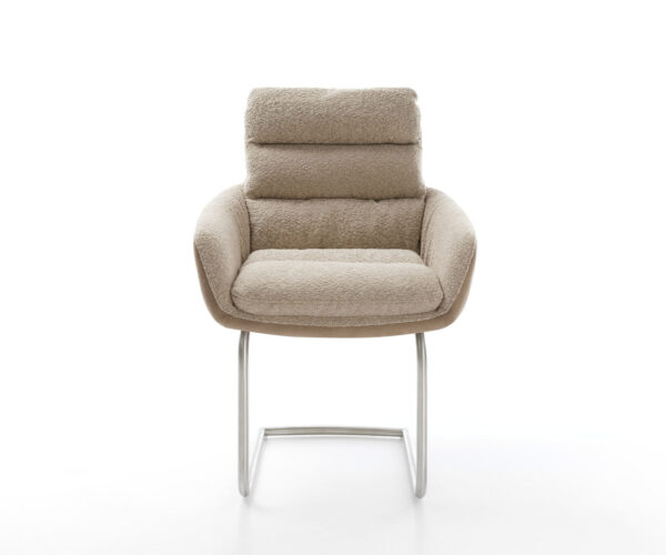 Jedálenská stolička Abelia-Flex s podrúčkami, kombinované materiály, taupe, konzolová konštrukcia, okrúhly nerezový rám - Image 2