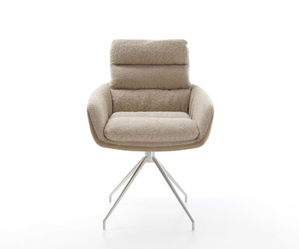 Jedálenská stolička Abelia-Flex s podrúčkami, kombinované materiály, taupe, krížový rám, kužeľové nerezové nohy, otočné o 180° - Image 2