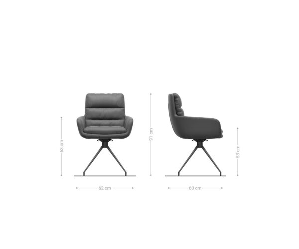 Jedálenská stolička Abelia-Flex s podrúčkami, kombinované materiály, taupe, krížový rám, kužeľové nerezové nohy, otočné o 180° - Image 6