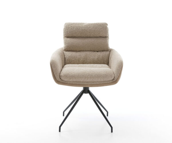 Jedálenská stolička Abelia-Flex s podrúčkami, kombinované materiály, taupe, krížový rám, kužeľové čierne, otočné o 180° - Image 2