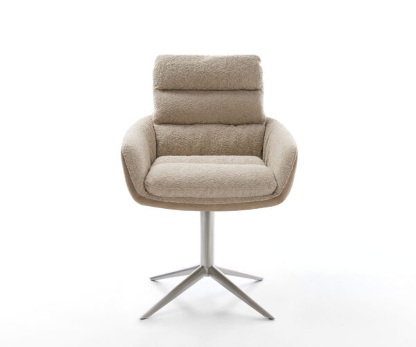 Jedálenská stolička Abelia-Flex s podrúčkami, kombinované materiály, taupe, krížová základňa z nehrdzavejúcej ocele, otočné o 360°, funkcia hojdania - Image 2