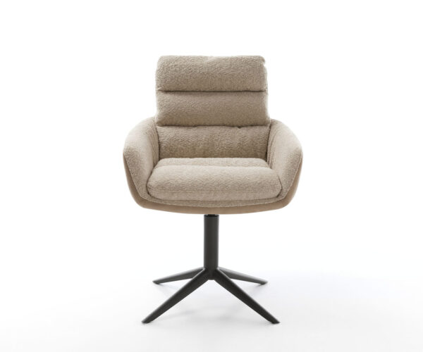 Jedálenská stolička Abelia-Flex s podrúčkami, kombinované materiály, taupe, krížová základňa, hojdacia funkcia, čierna, otočné o 360° - Image 2