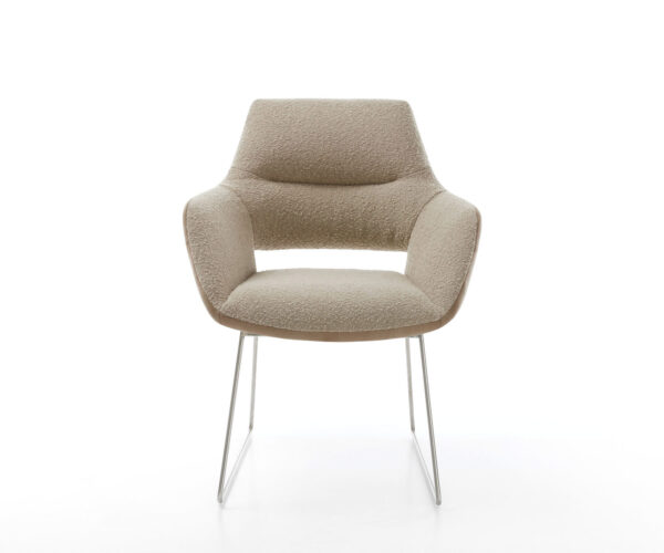 Jedálenská stolička Yago-Flex s podrúčkami, kombinované materiály, taupe, kĺzavý rám z nehrdzavejúcej ocele - Image 2