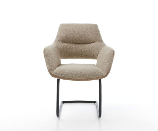 Jedálenská stolička Yago-Flex s opierkami na ruky, kombinované materiály, taupe, konzolová konštrukcia, okrúhle čierne - Image 2