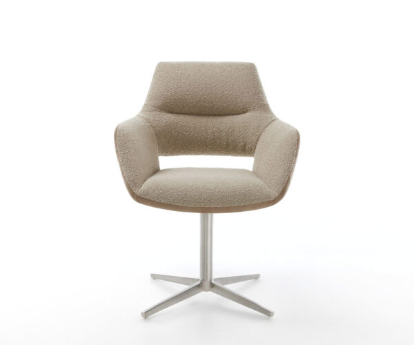 Jedálenská stolička Yago-Flex s podrúčkami, kombinované materiály, taupe, krížový podstavec z nehrdzavejúcej ocele, otočné o 360° - Image 2
