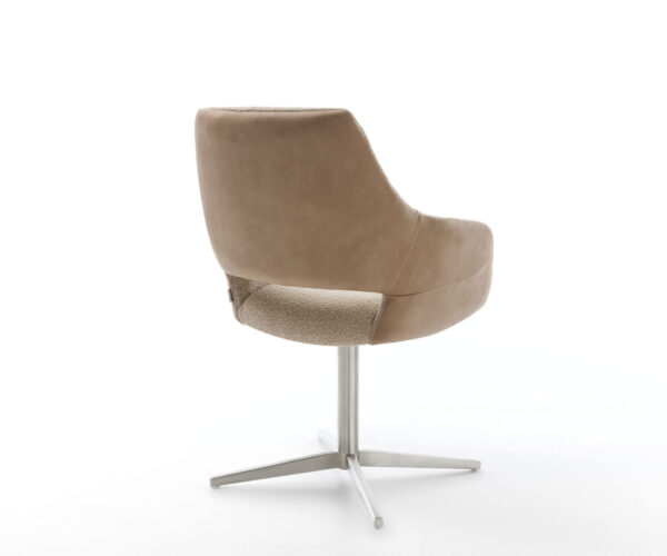 Jedálenská stolička Yago-Flex s podrúčkami, kombinované materiály, taupe, krížový podstavec z nehrdzavejúcej ocele, otočné o 360° - Image 5