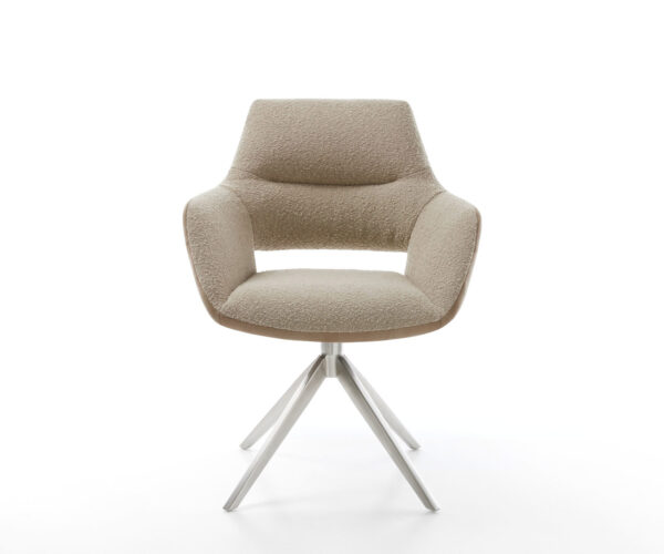 Jedálenská stolička Yago-Flex s podrúčkami, kombinované materiály, taupe, krížový rám, široká hojdacia funkcia, nerezová oceľ, otočné o 360° - Image 2