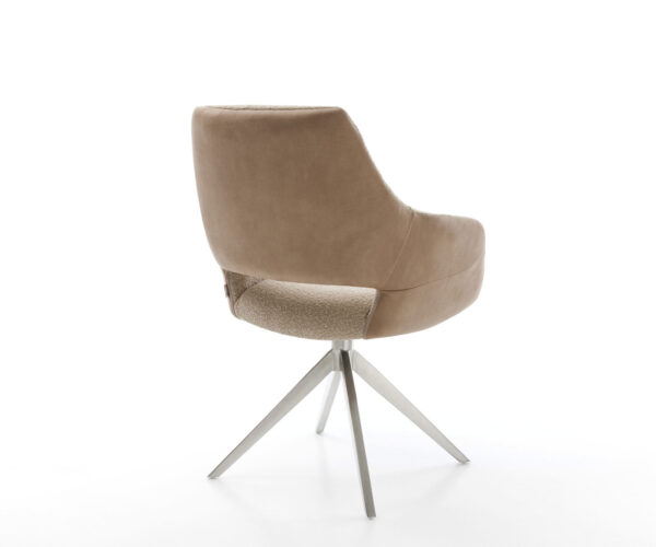 Jedálenská stolička Yago-Flex s podrúčkami, kombinované materiály, taupe, krížový rám, široká hojdacia funkcia, nerezová oceľ, otočné o 360° - Image 5