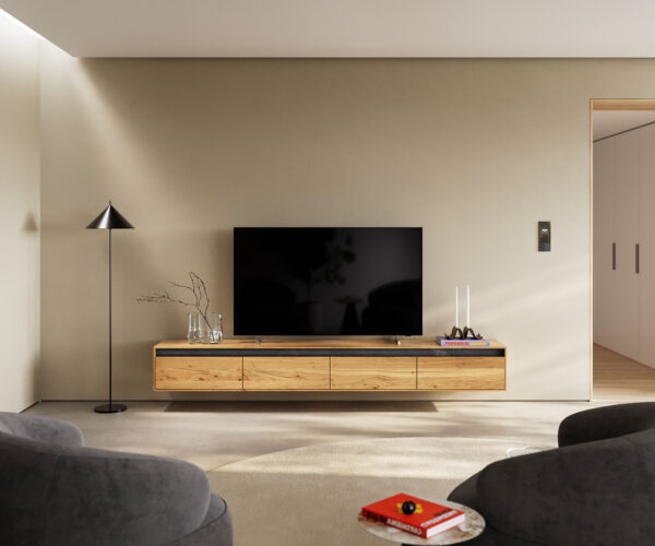 TV stolík Stonegrace 240 cm prírodný dub, 4 dvere, nohy v štýle „floating“ - Image 7