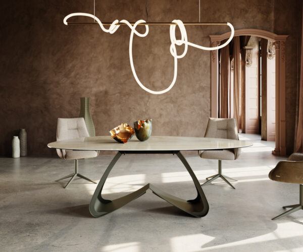 Jedálenský stôl Edge oválny 220x120 keramika Iris FMG Onice Oro podstava v tvare W kov efektová povrchová úprava titánová - Image 2
