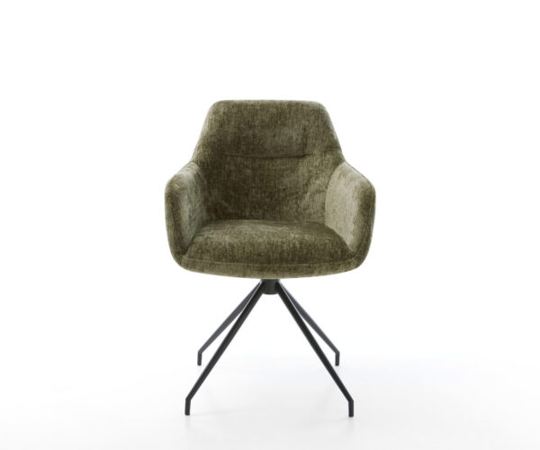 Jedálenská stolička Pejo-Flex krížový rám kužeľový kov čierny chenille olivový otočný o 180° - Image 2