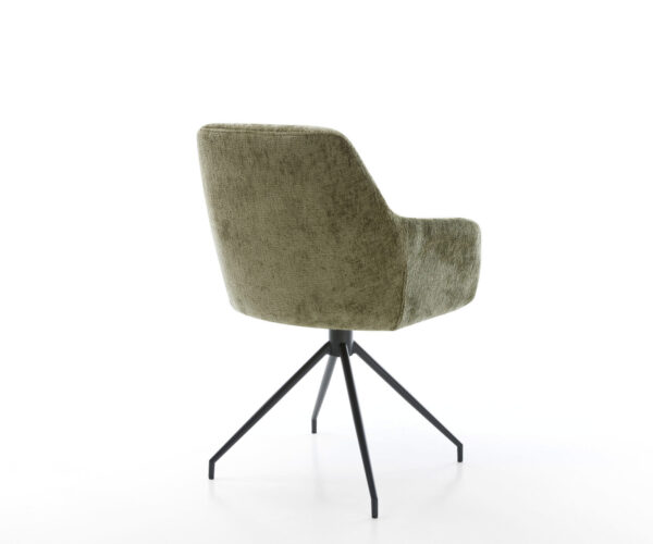 Jedálenská stolička Pejo-Flex krížový rám kužeľový kov čierny chenille olivový otočný o 180° - Image 5