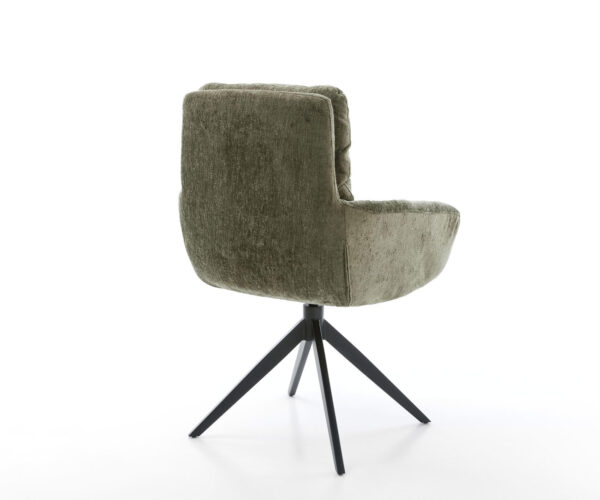Jedálenská stolička Abelia-Flex s podrúčkami, krížový rám, široký, kovový, čierny, chenille olivový, otočný o 360°, funkcia hojdania - Image 5