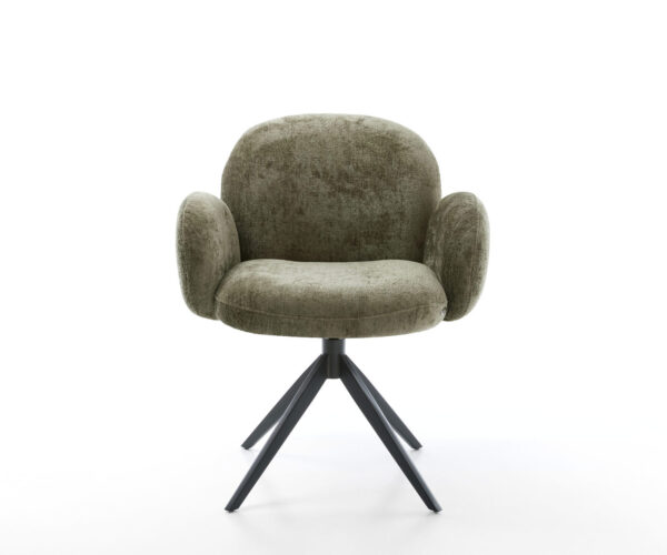 Jedálenská stolička Nube-Flex s podrúčkami, krížový rám, široké, kovové, čierne, chenille olivové, otočné o 360°, s funkciou hojdania, jadro s vreckovými pružinami - Image 2