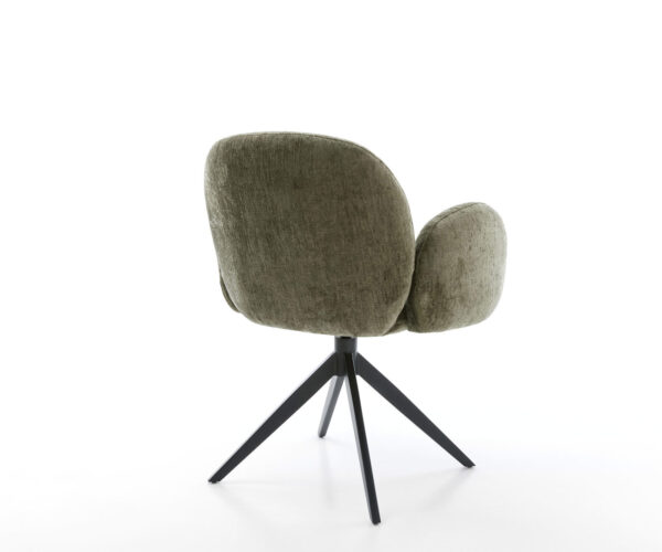 Jedálenská stolička Nube-Flex s podrúčkami, krížový rám, široké, kovové, čierne, chenille olivové, otočné o 360°, s funkciou hojdania, jadro s vreckovými pružinami - Image 5