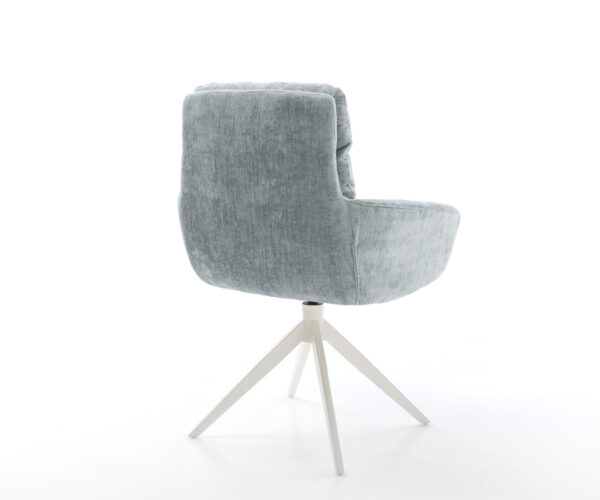 Jedálenská stolička Abelia-Flex s podrúčkami, krížová kovová konštrukcia, široké, biele, chenille pastelovo modré, otočné o 360° - Image 5