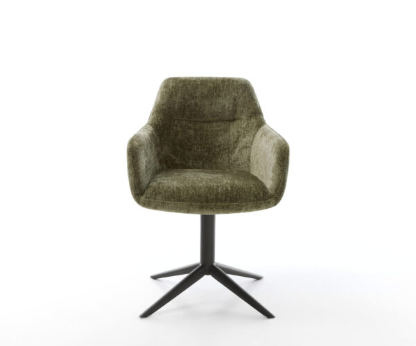 Jedálenská stolička Pejo-Flex krížový kovový čierny chenille olivový, otočný o 360° s funkciou hojdania - Image 2